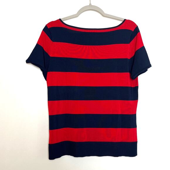 Lauren Ralph Lauren Slinky Knit Striped Short Sleeve Top Size Large Red Blue - Picture 2 of 6